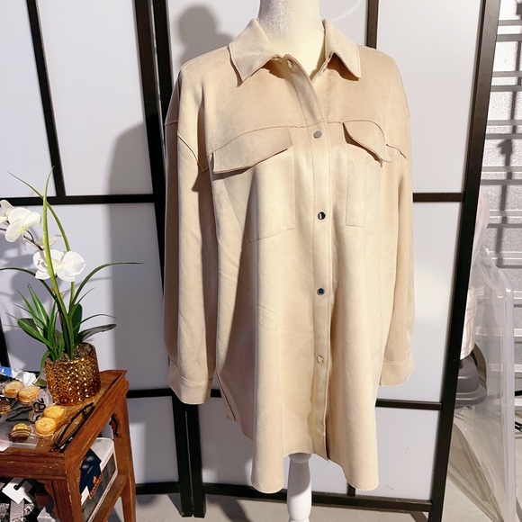 $98 Philosophy velvet soft leather lined jacket beige cream button up NWT - Picture 1 of 7